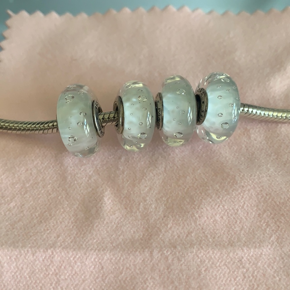 Set (4) Pandora White Bubble Muranos